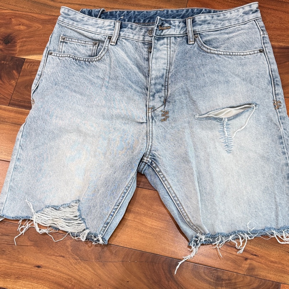 Ksubi Light Blue Distressed Jean Shorts